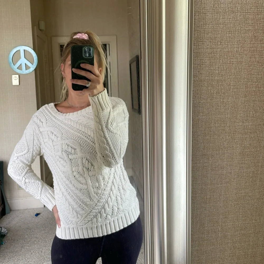 Polo Ralph Lauren White Cable Knit Pop Over Sweater - Picture 12 of 12